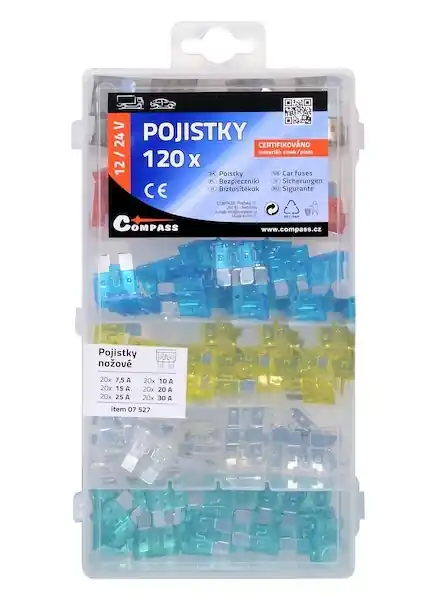 Pojistky nožové sada 120ks 7,5/10/15/20/25/30Amp Novinka