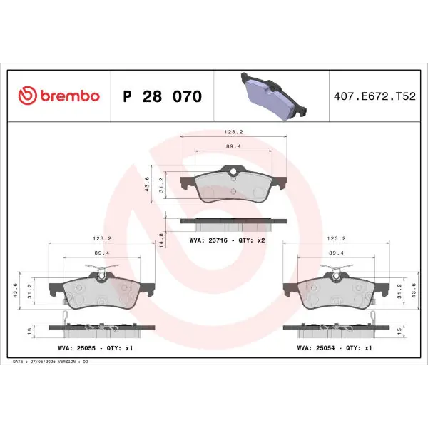 Ověřený Sada brzdových destiček, kotoučová brzda BREMBO P 28 070
